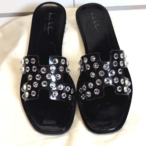 NICOLE MILLER Jessa Jelly Clear Rhinestone Slide Sandals Size 8 EUC - Picture 3 of 8